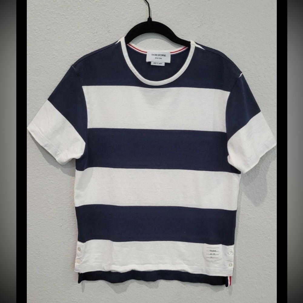 Thom Browne Striped Shirt Tee Navy White Sz 0